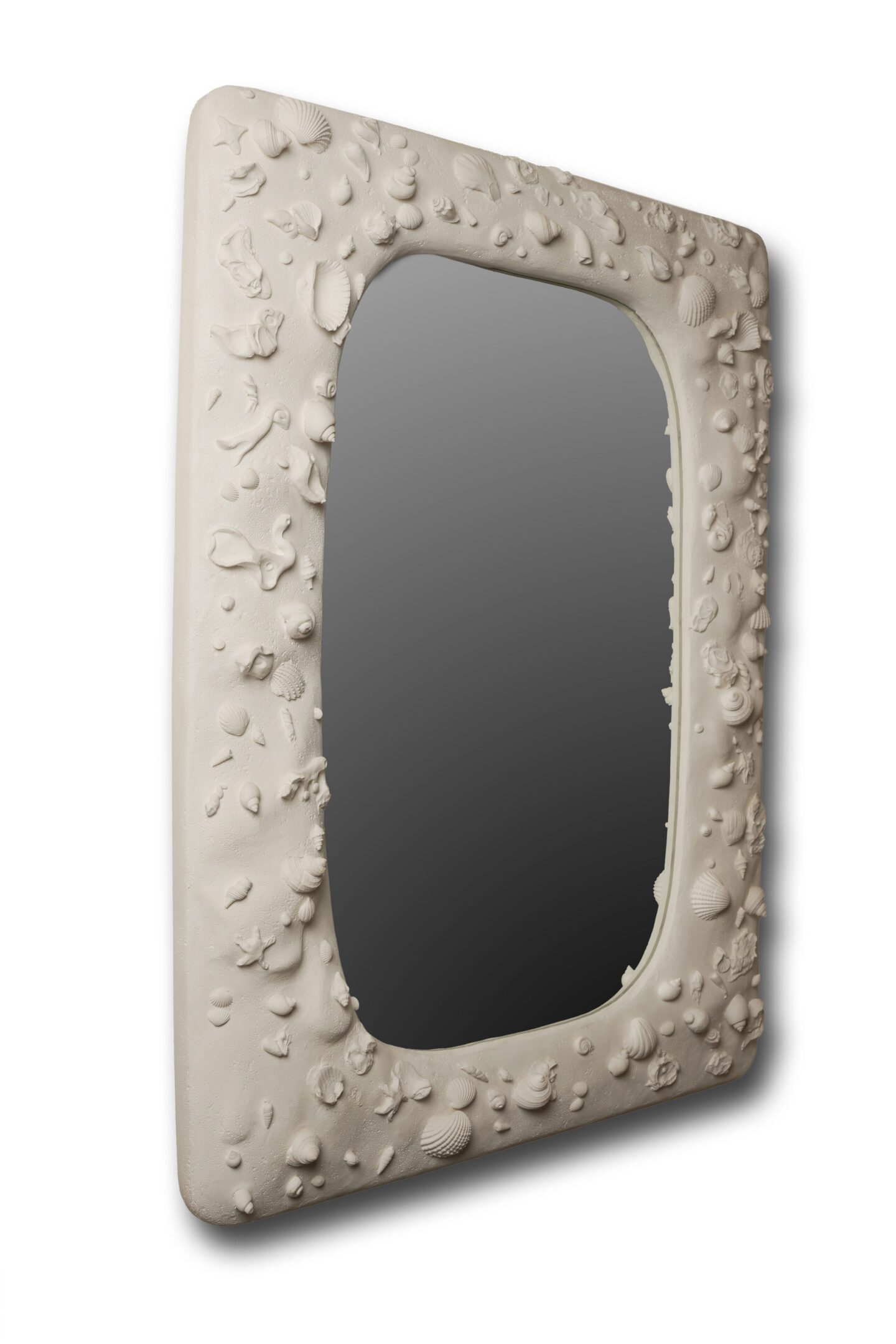 Ivory mirror with embossed seashell frame