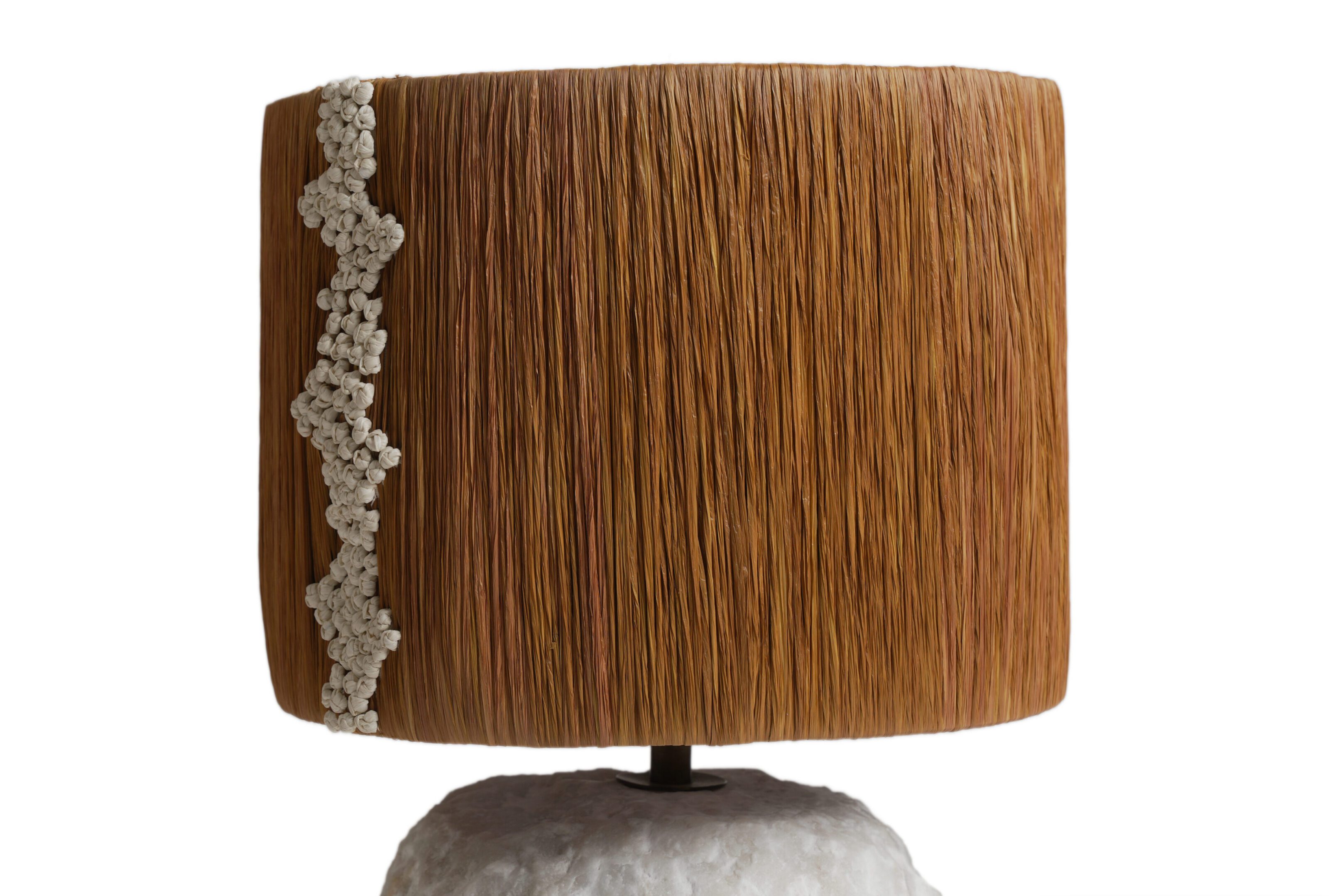 Brown raffia lampshade with white shell trim