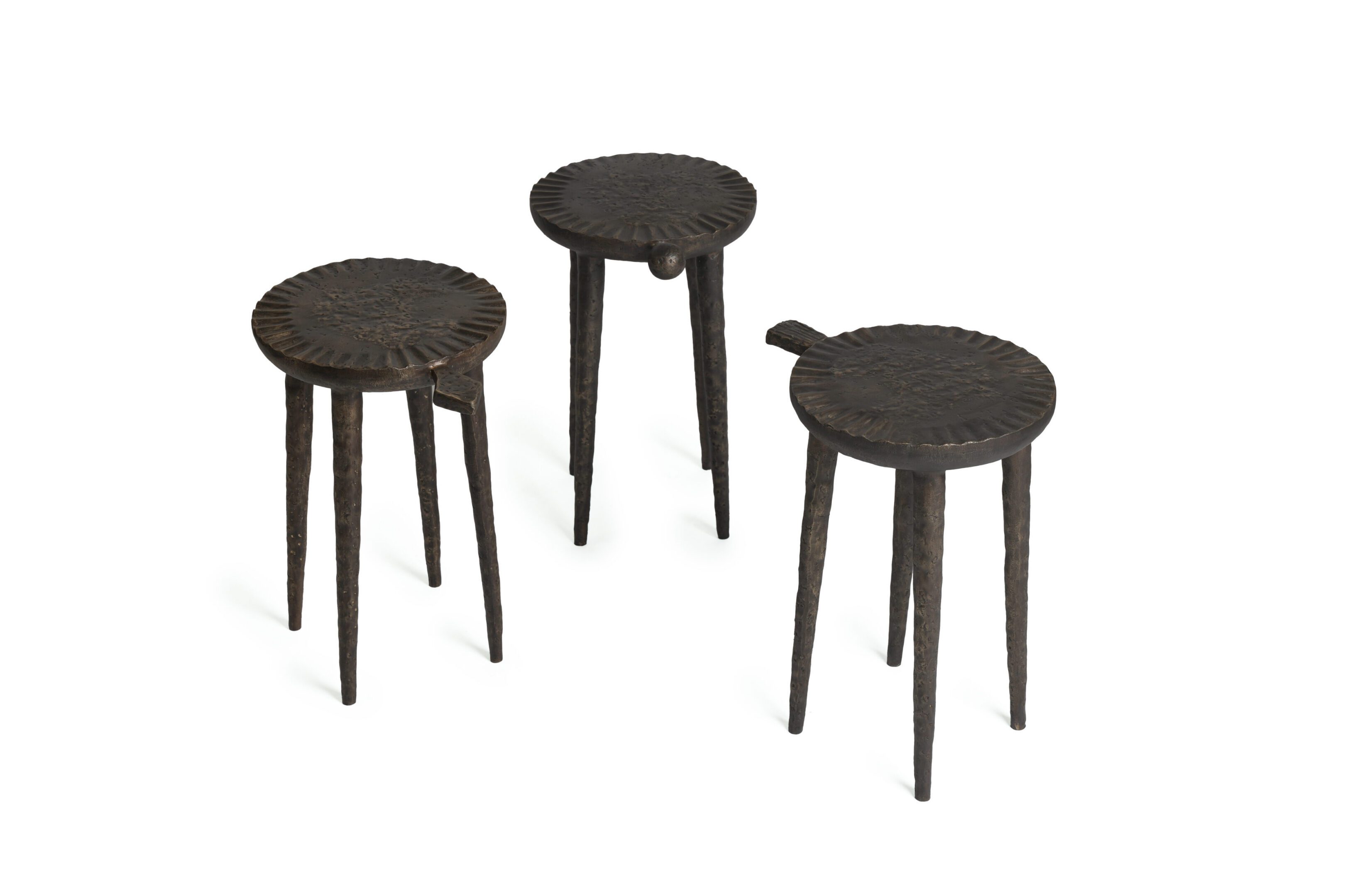 Set of three rustic wooden stools