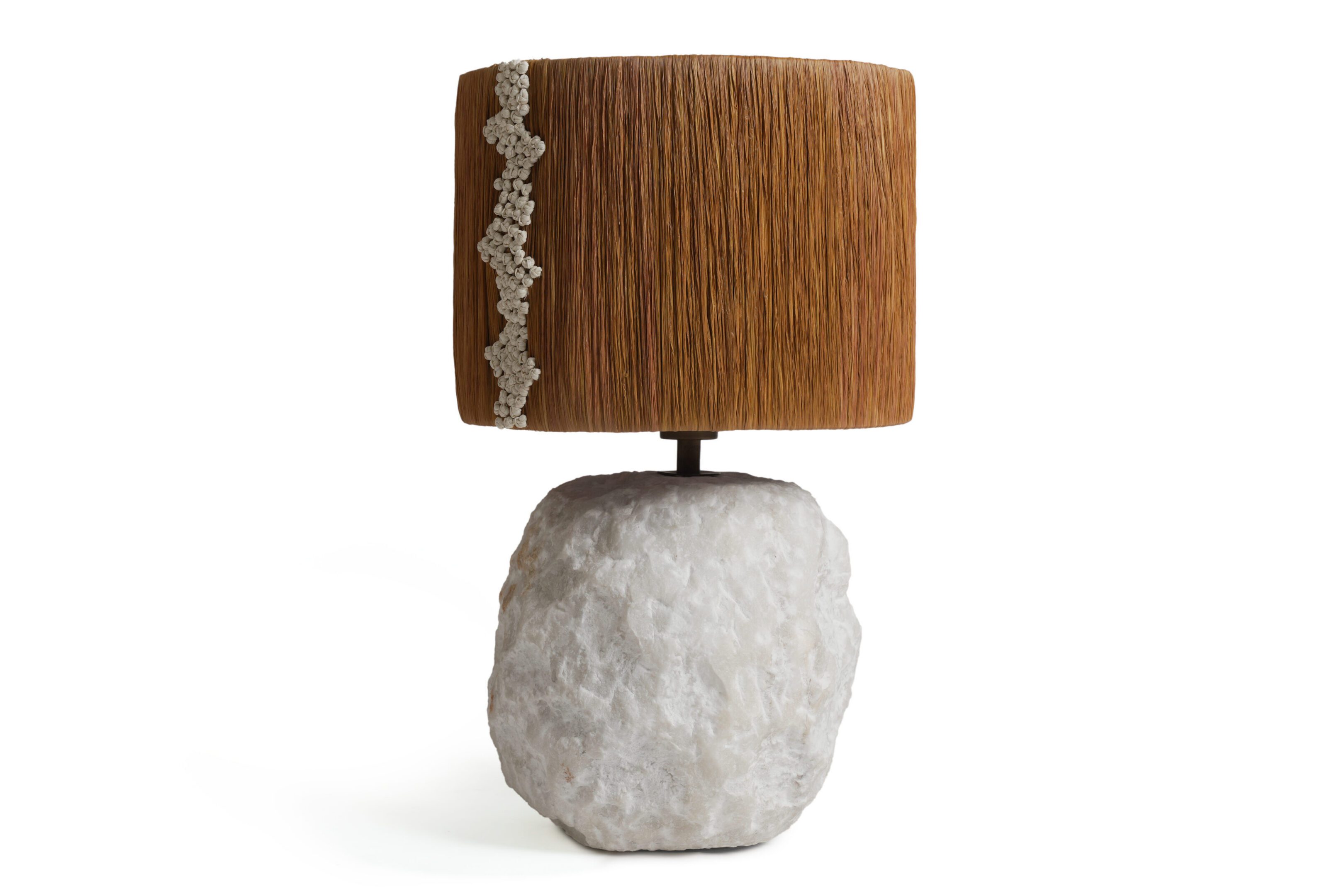 Stone-base lamp with brown textured shade