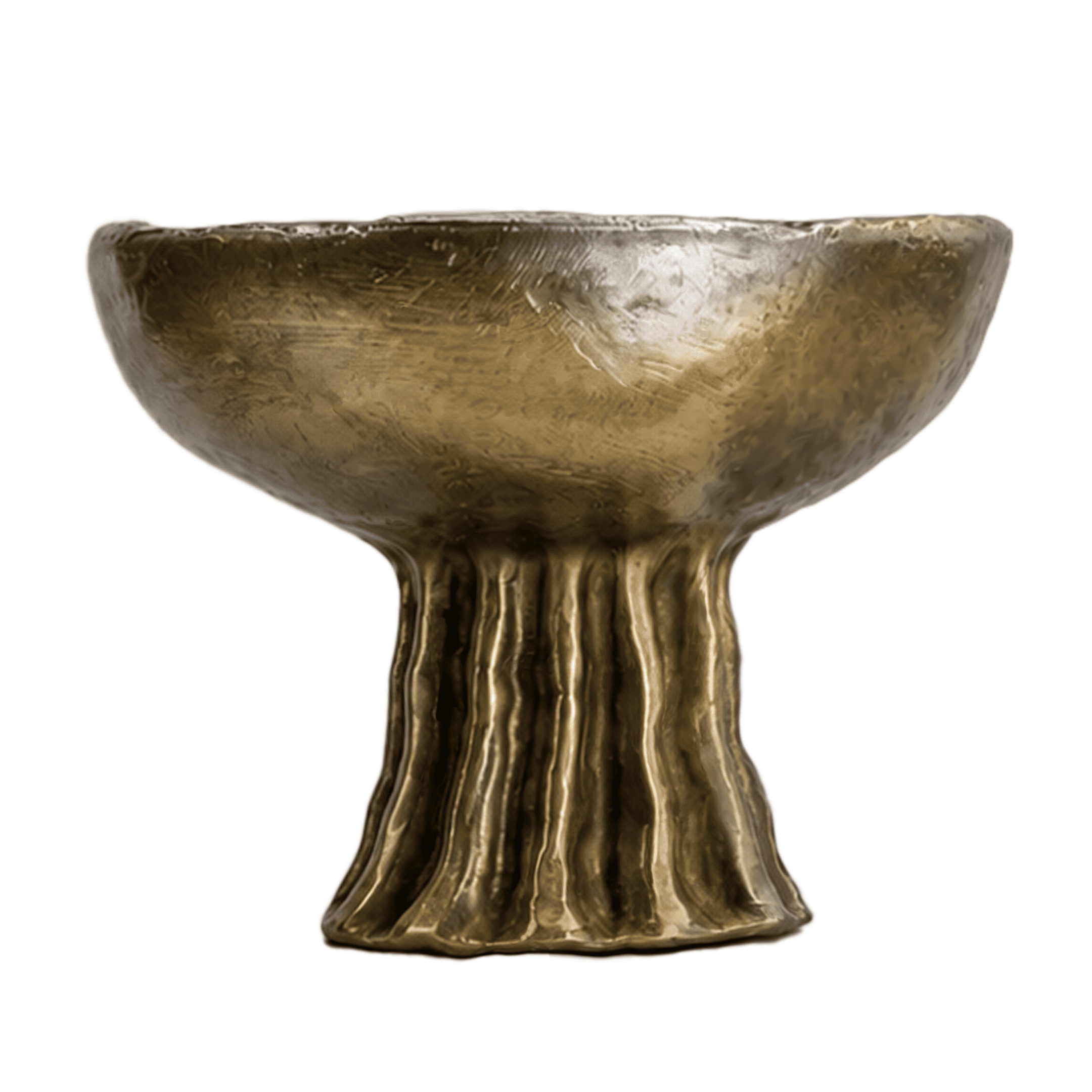 Textured bronze pedestal bowl with fluted base