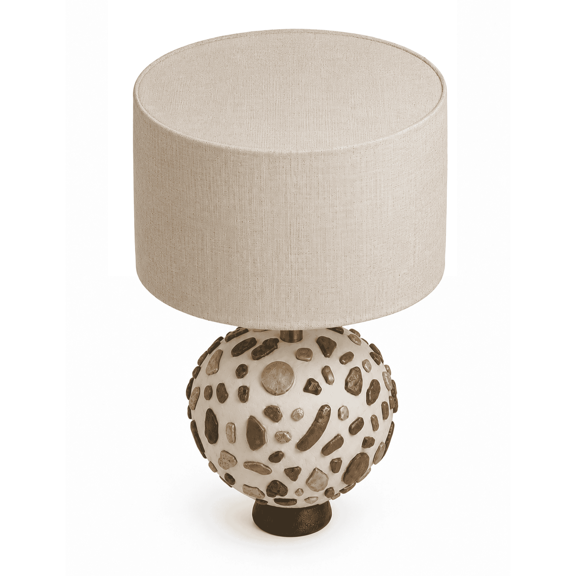 Beige drum shade table lamp with pebble base