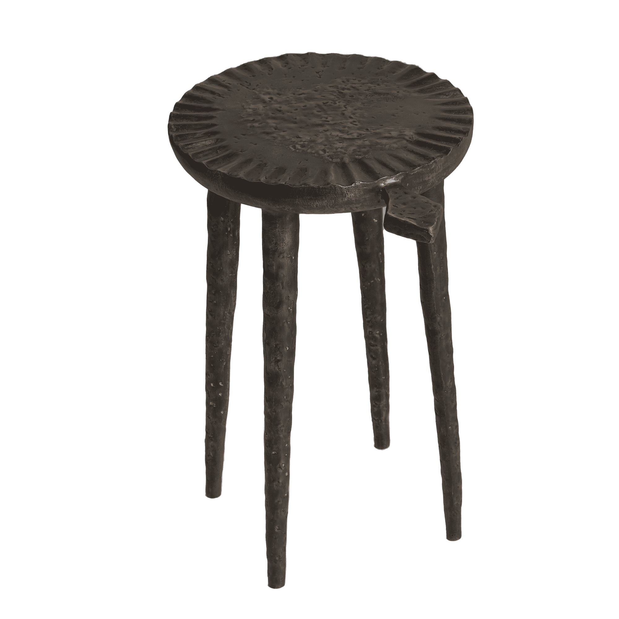 Three-legged black hammered metal stool