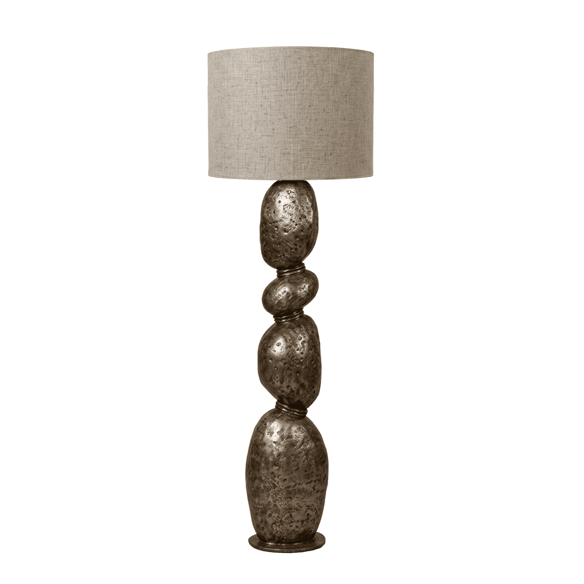 Tall metal pebble-base floor lamp with shade