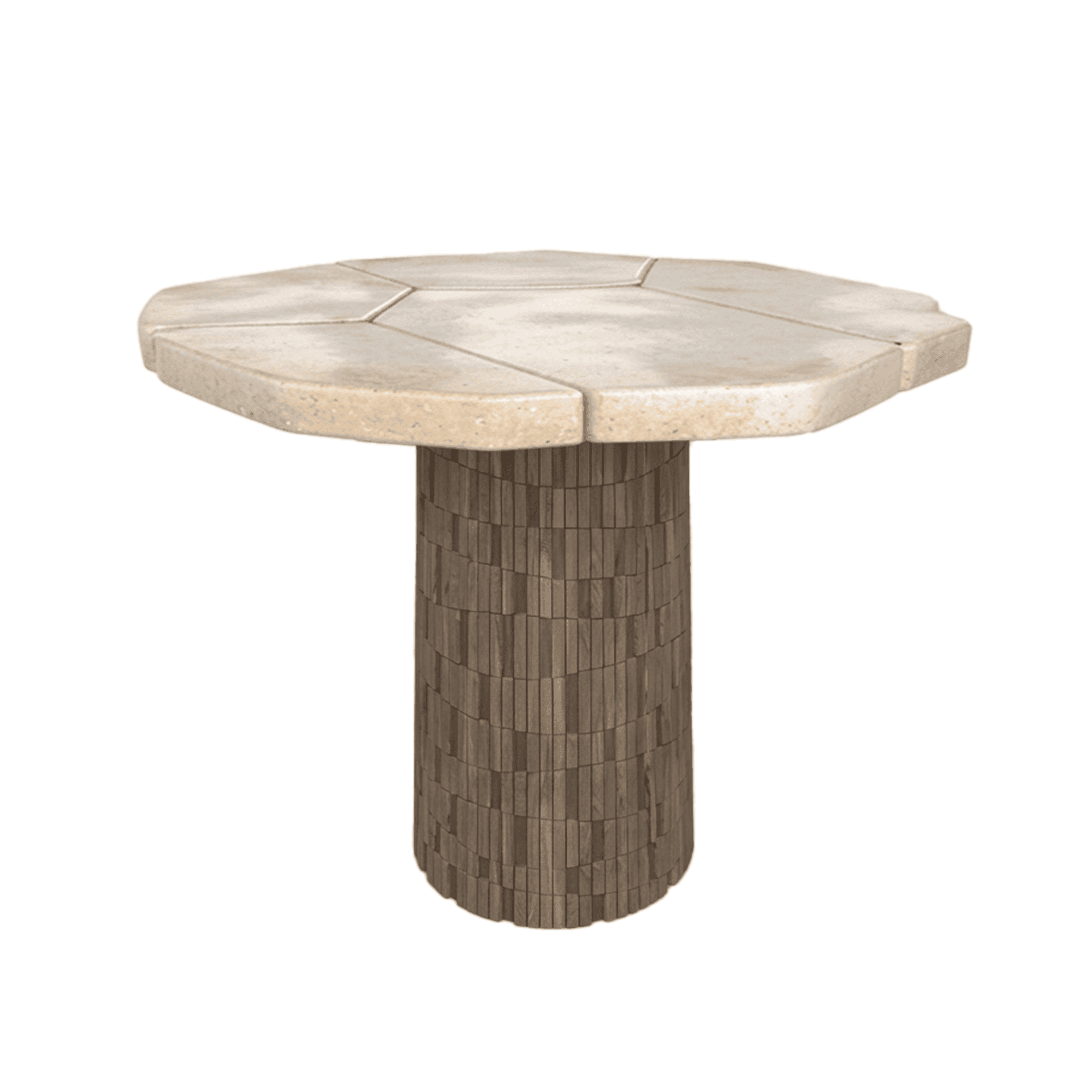 Round stone patio table with column base