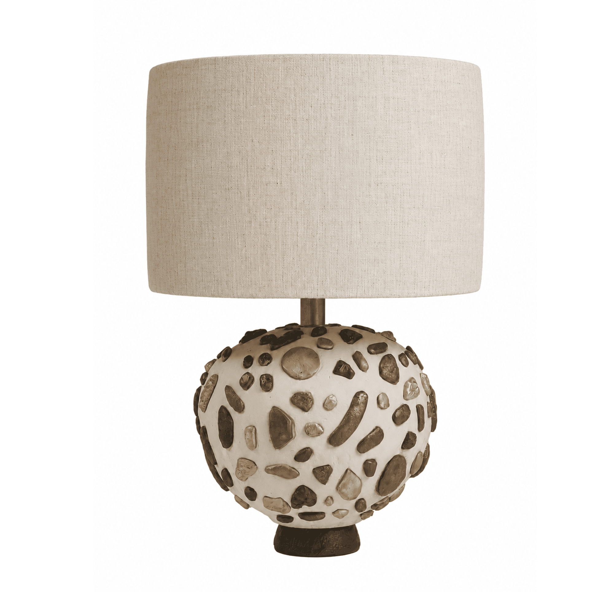 Beige drum lamp with pebble-textured spherical base