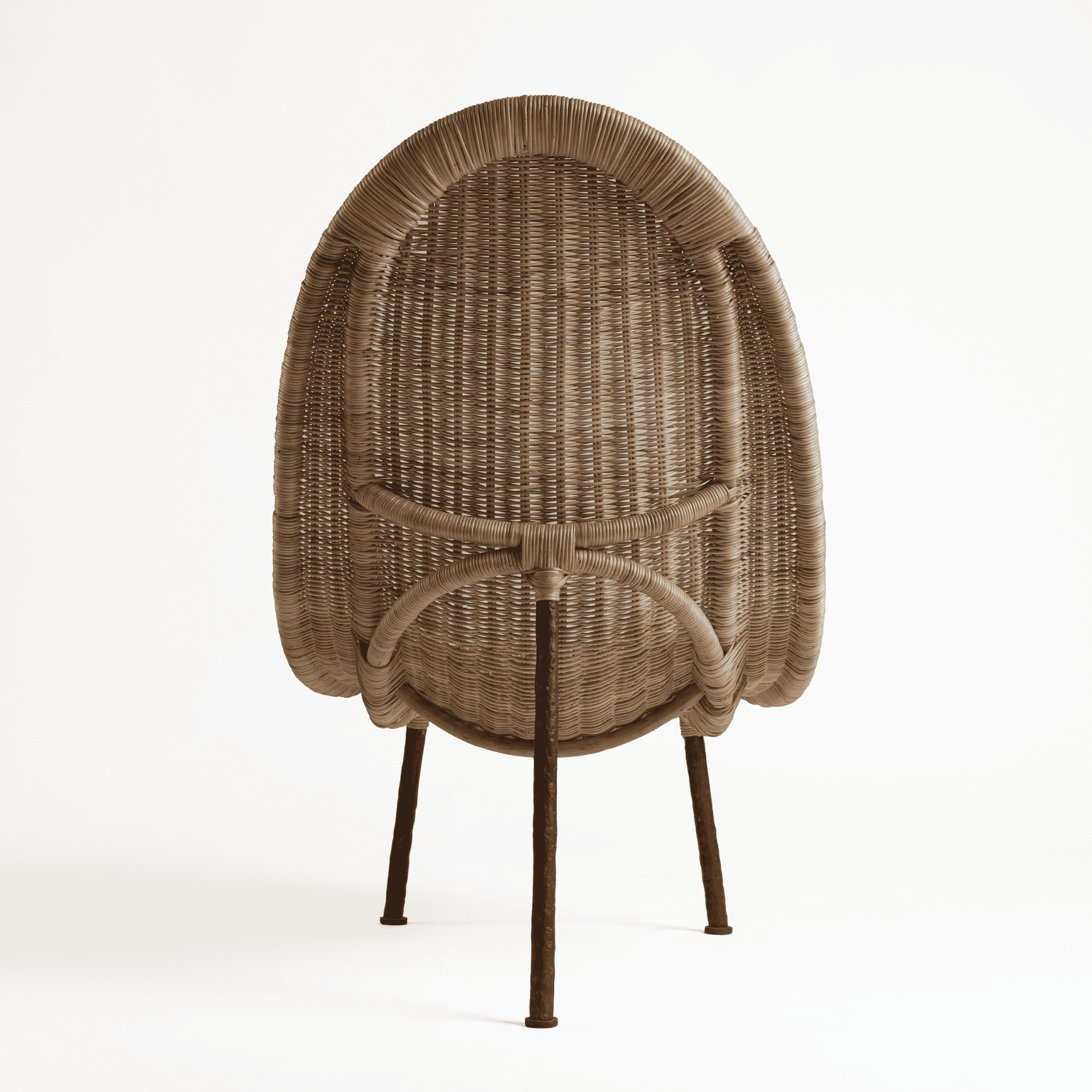 Woven rattan chair back with metal legs