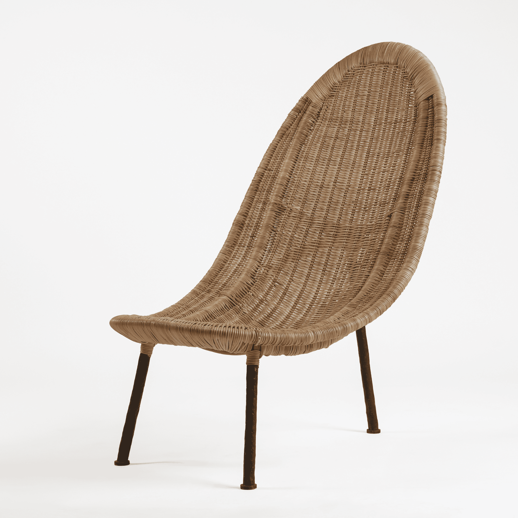 Woven rattan lounge chair with metal legs