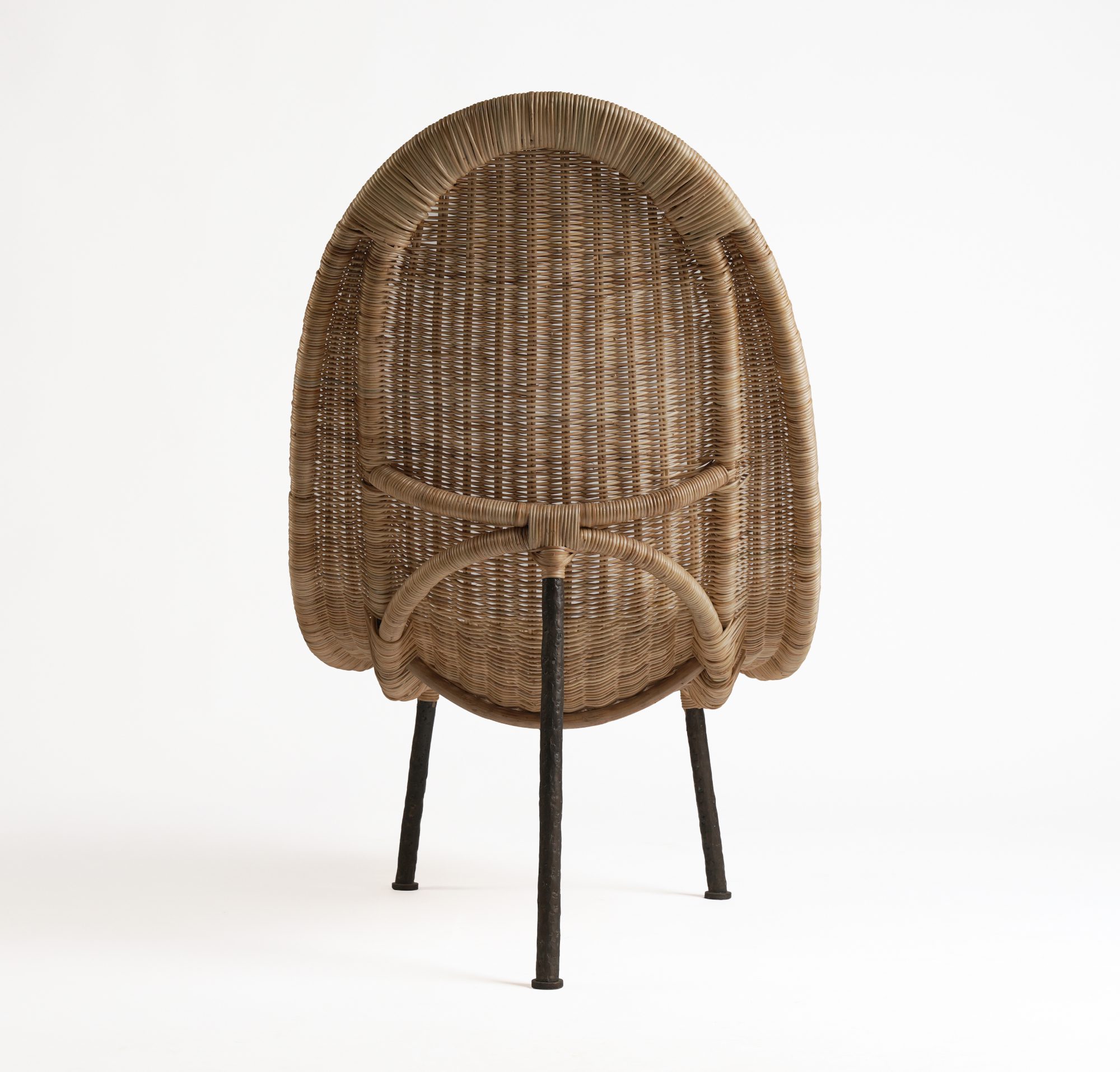 Woven rattan chair back with metal legs