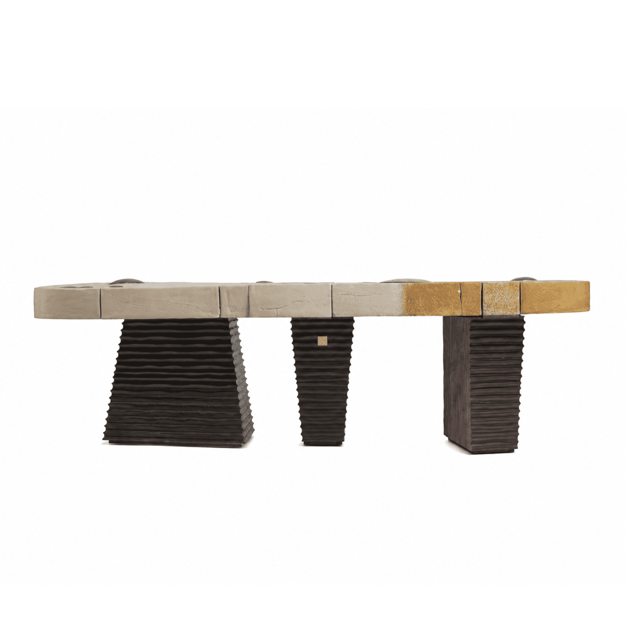 Modern sculptural bench with stone and gold