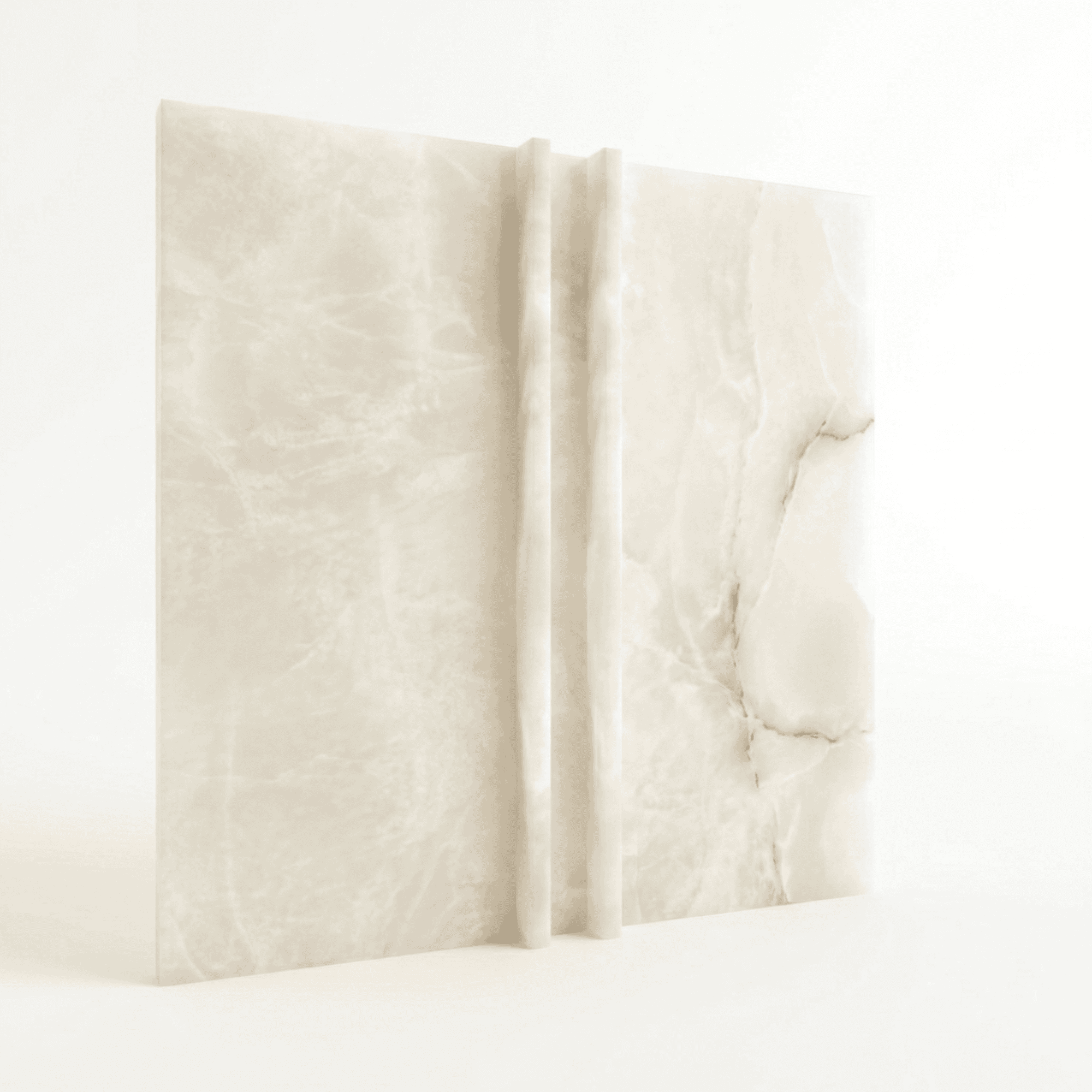 Cream marble slabs with central vertical gap