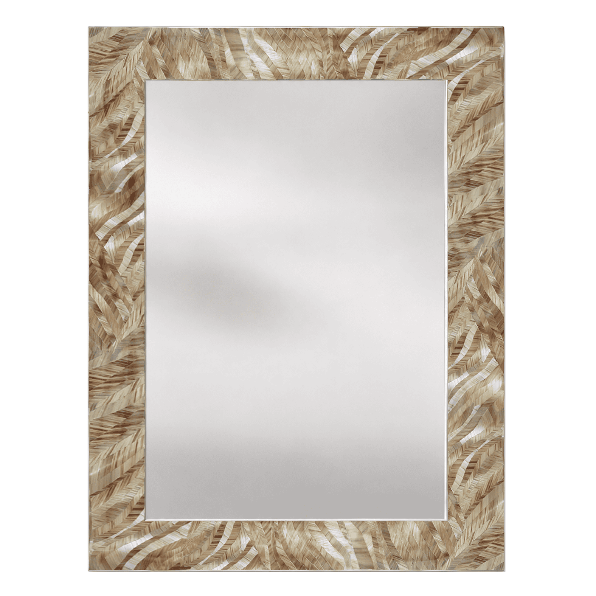 Rectangular mirror with beige feathered frame